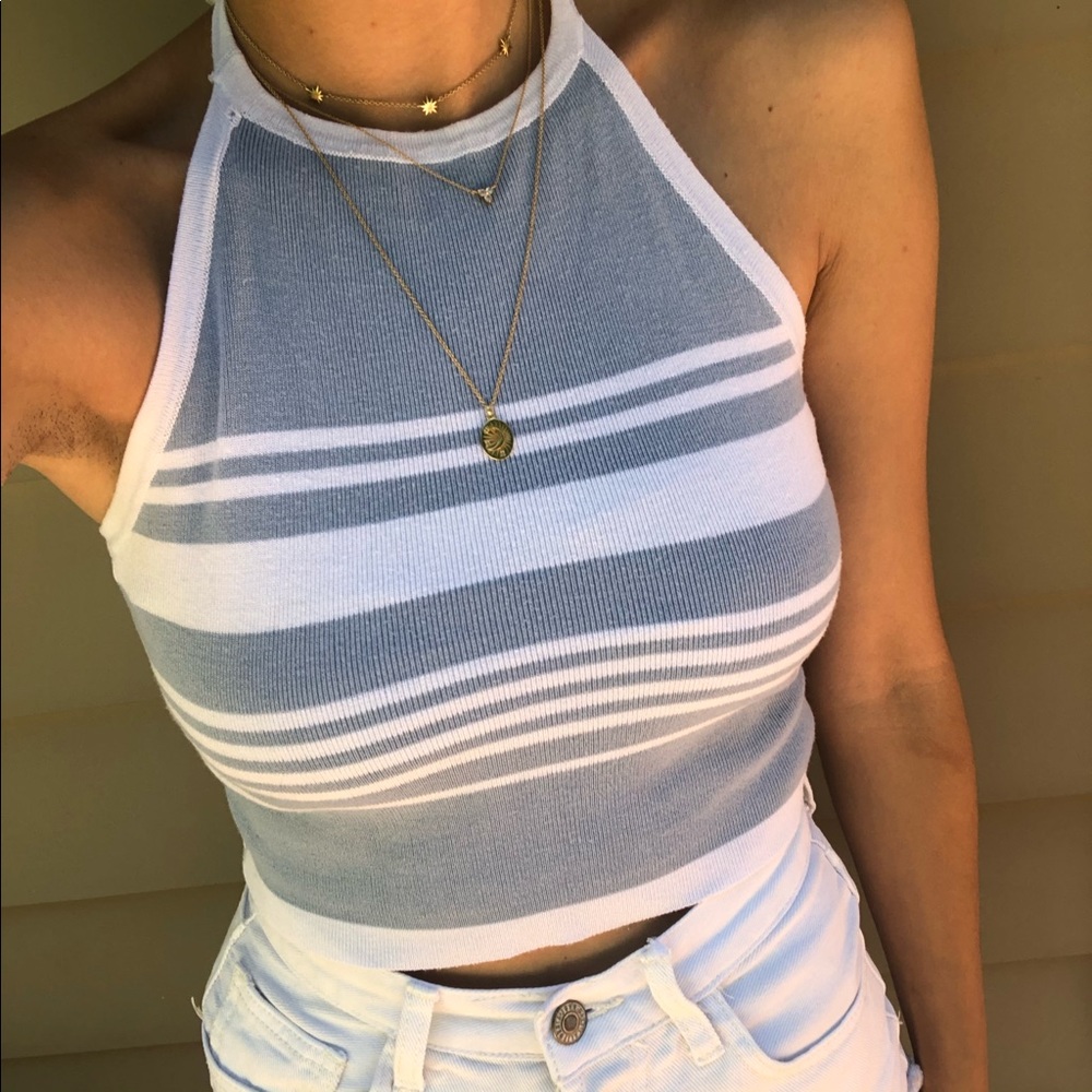 Brandy Melville Blue & White Striped Halter Top